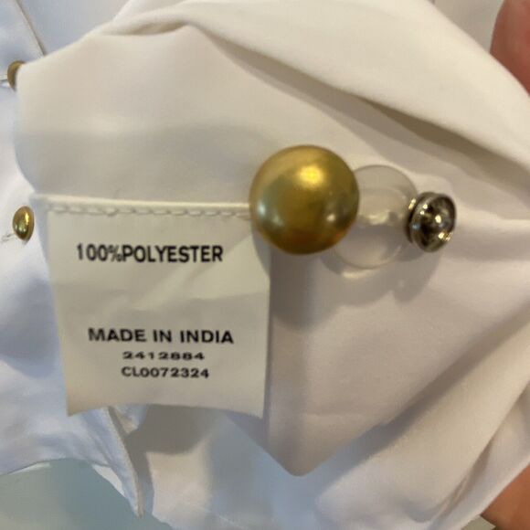 eShakti Double Breasted Shacket Brass Button Long Sleeve White Lined Women L NWT - Picture 9 of 10